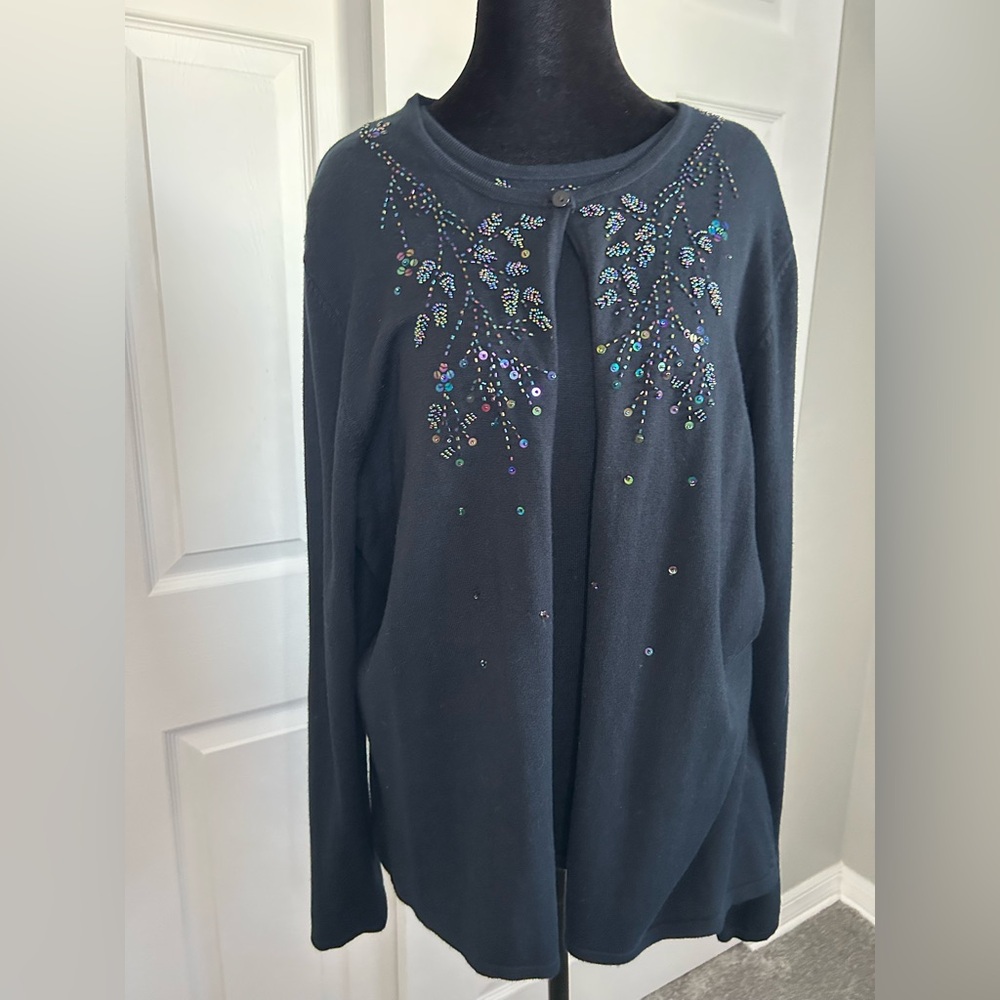 Vintage Elegant Embellished Sequence Women's 2 Piece Tank & Sweater